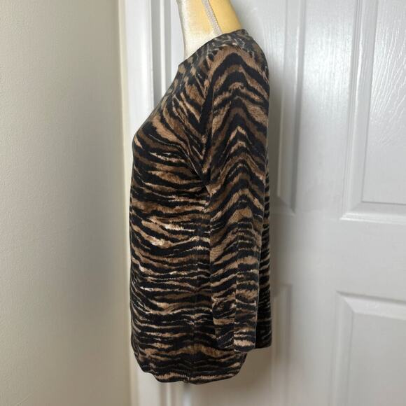 NWT Talbots Pure Cashmere Audrey Tiger Stripe Animal Print 3/4 Sleeve Sweater L - Picture 4 of 9